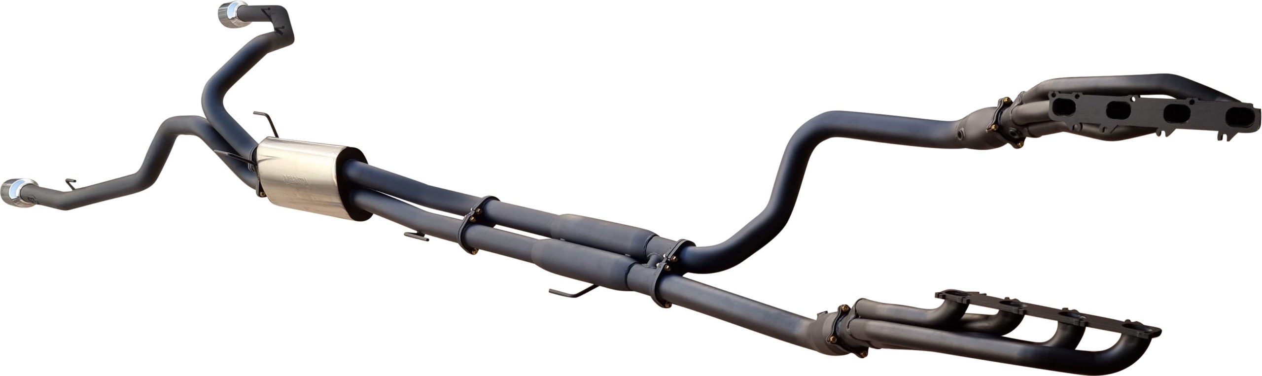 MANTA DT 1500 3in Twin Full Exhaust, Extractors, Cats 5in Chrome Tips