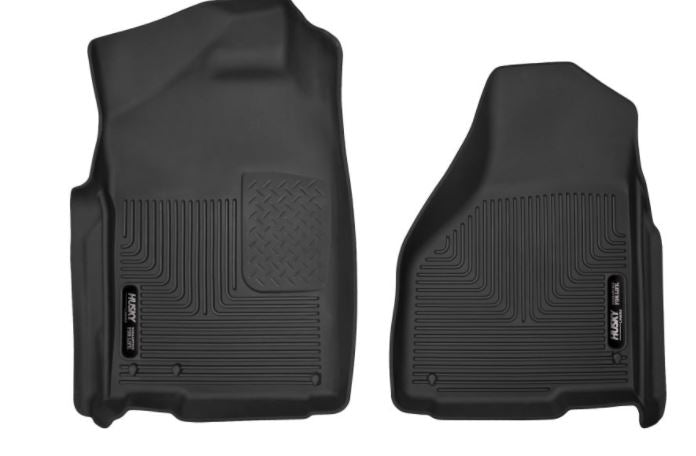 Husky Liners X-ACT 09-18 Dodge Ram 1500 Crew Cab floor liners in black, showing textured rubber material and custom fit design.